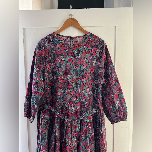 Evereve Sutton Dark Pink Floral Long Sleeve Belted Mini Dress Size Large - Picture 4 of 10